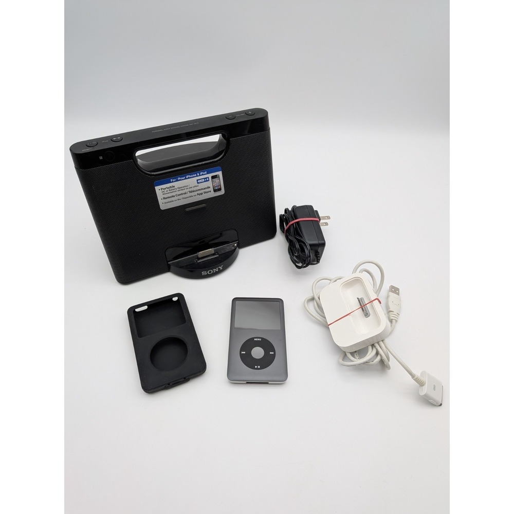 Apple iPod Classic 6th Gen 120GB MB565C w/ Sony RDP-M7iP Dock / Portable Speaker